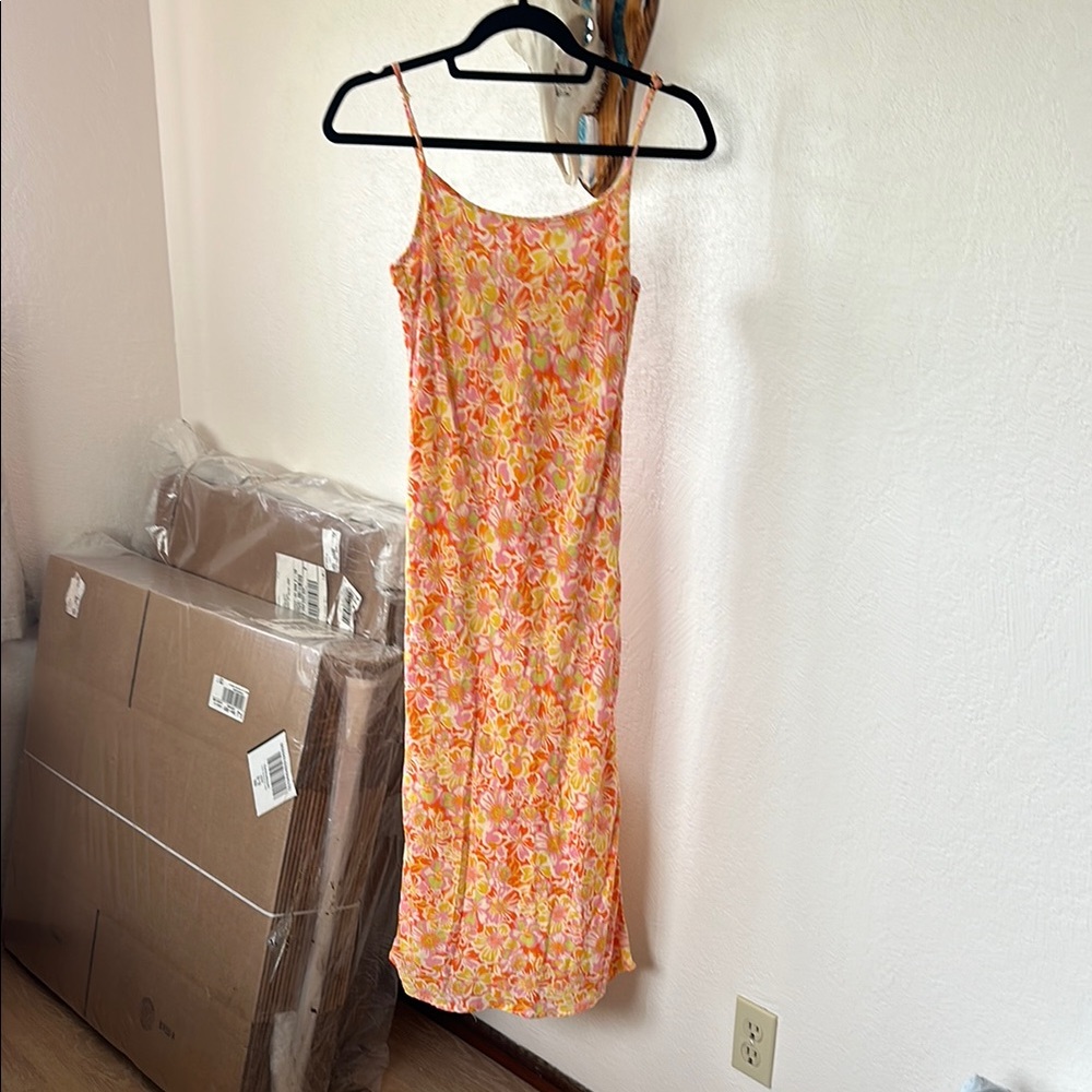 Orange and Pink Maxi Slip Dress with Spaghetti Straps